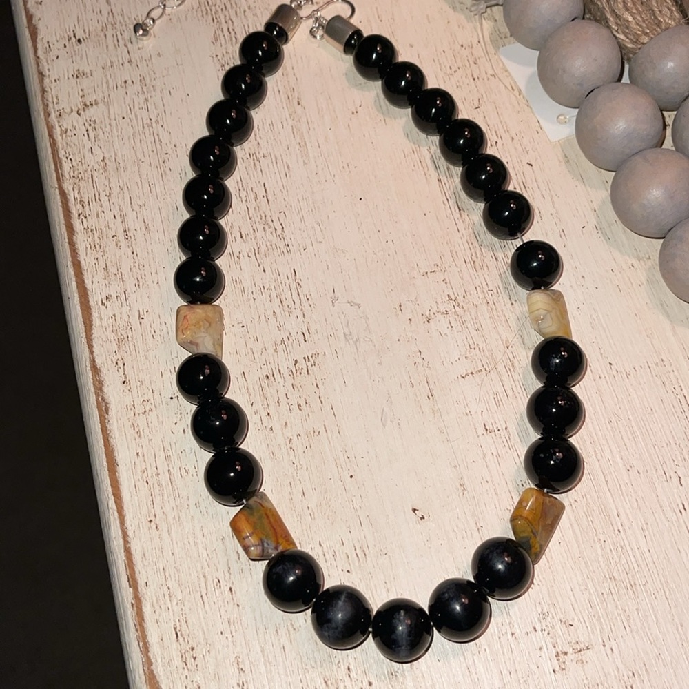 Jay King Mine Finds Sterling Silver Black Agate & Jasper Bead Necklace